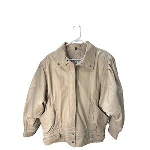 Avanti Tan Genuine Leather Bomber Jacket Size M, Made in Korea Pre-Owned